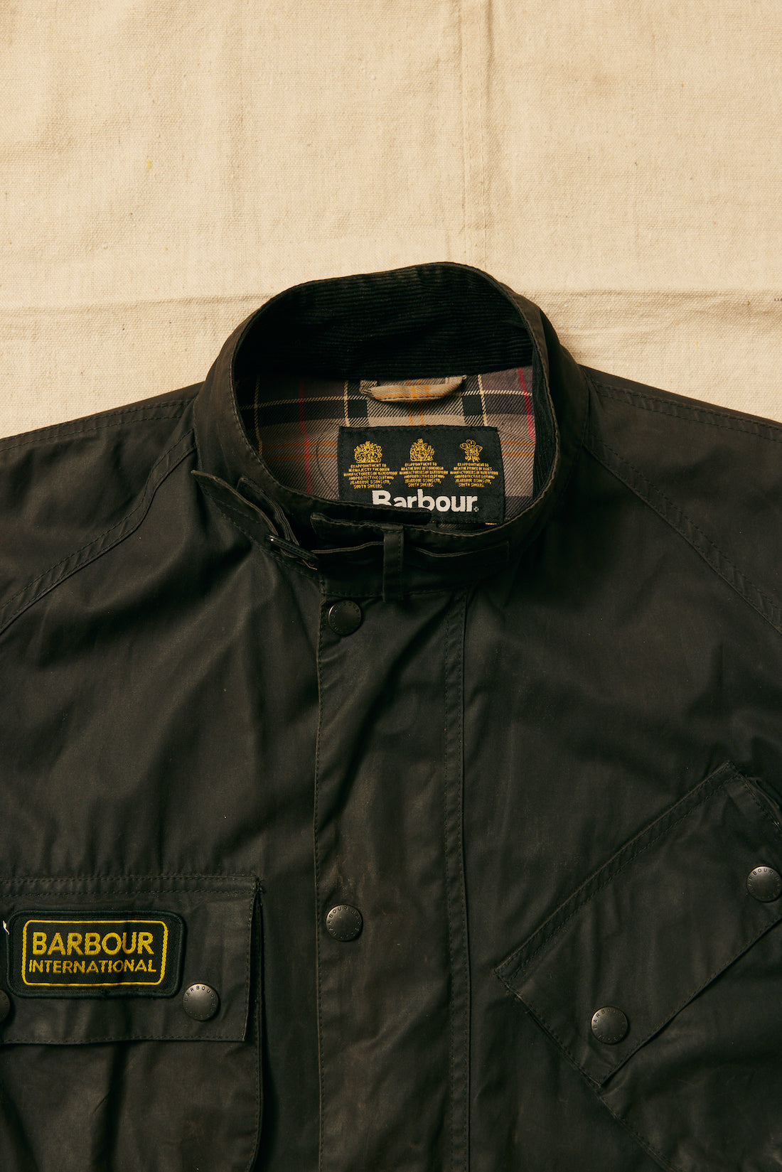 ARCHIVIO Vintage Barbour International Waxed Jacket Ghiaia Cashmere