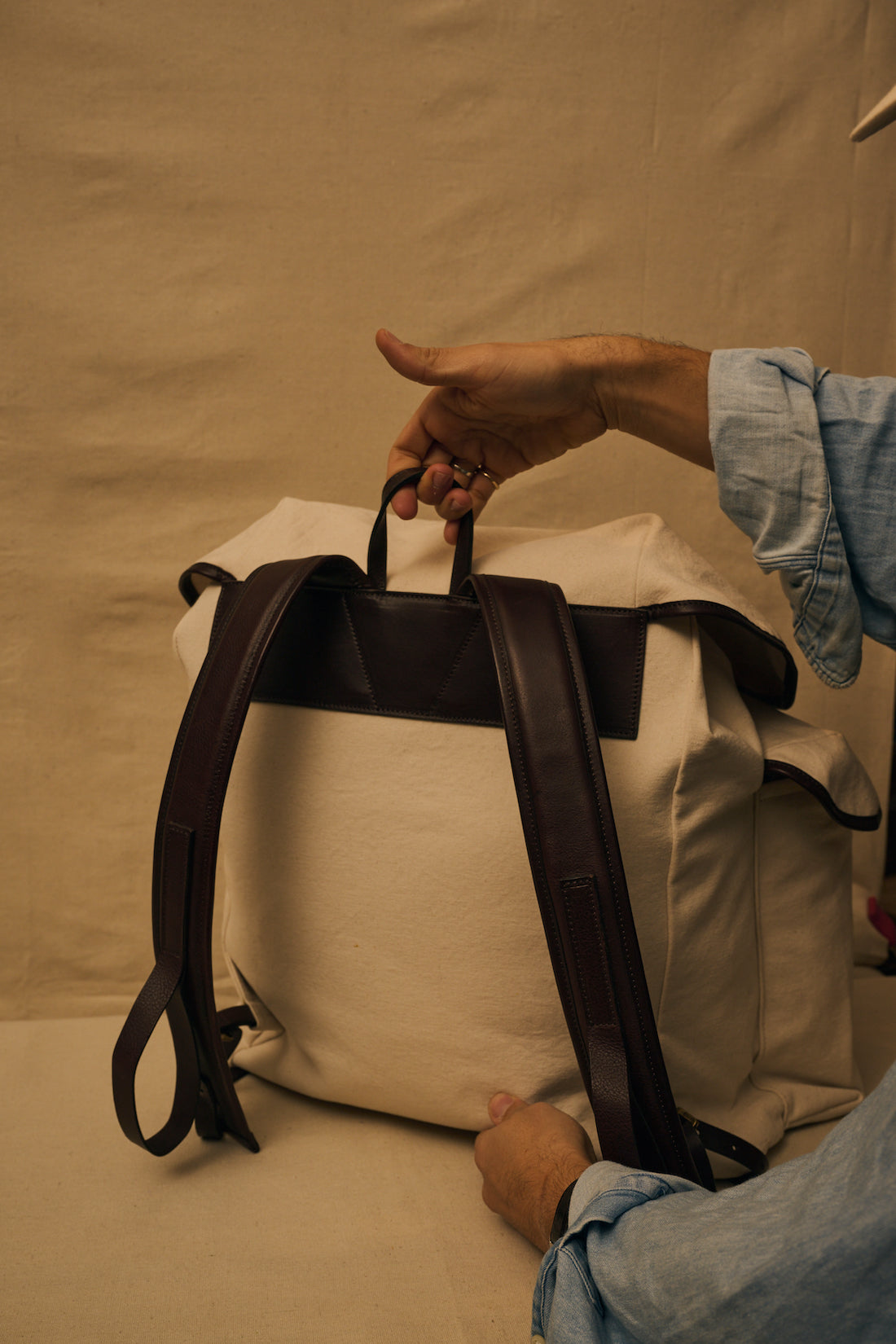 PELLE Travel Canvas-Leather Backpack